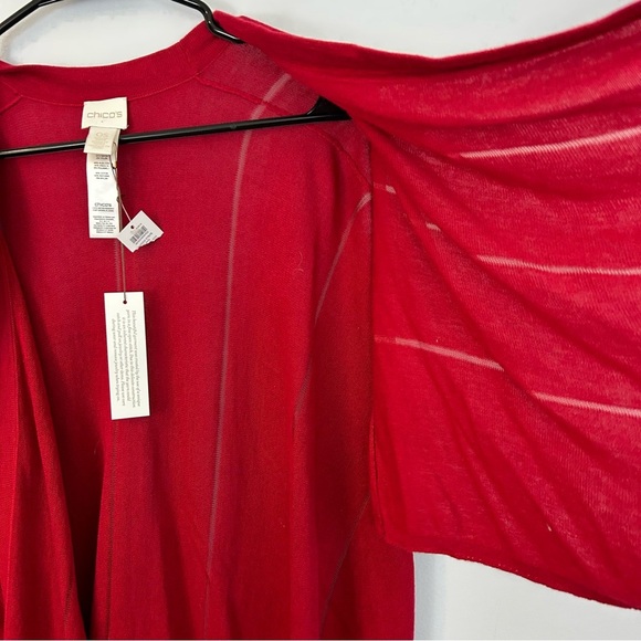 NWT Chico's Red Shadow Stripe Ruana Shawl/Covering Long Cardigan Sweater O/S - Picture 6 of 13